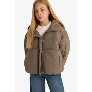 Defacto E9813A8KH487 Haki Kız Çocuk Su Geçirmez Kapüşonlu Fermuarlı Şişme Mont