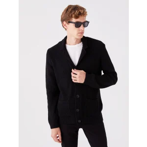 SOUTHBLUE Siyah Standart Kalıp Ceket Yaka Erkek Triko Hırka