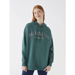 XSIDE Yeşil Baskılı Oversize Kadın Kalın Hoodie