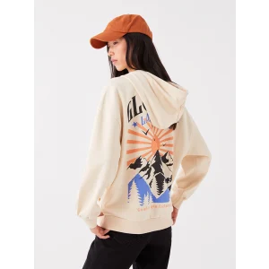 LCW Vision Bej Baskılı Oversize Kadın Kalın Hoodie