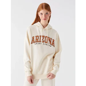 XSIDE Bej Baskılı Oversize Kadın Kalın Hoodie