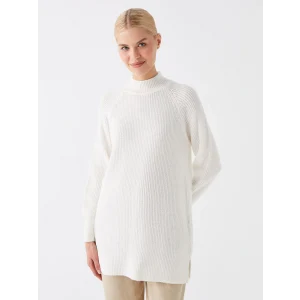 LCW Modest Ekru Yarım Balıkçı Yaka Düz Uzun Kollu Kadın Triko Tunik