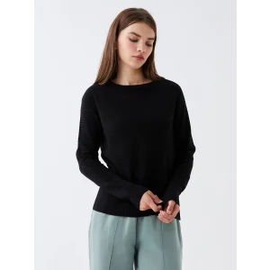 LCW Vision Siyah Bisiklet Yaka Düz Uzun Kollu Kadın Triko Kazak