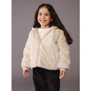 LCW Kids Ekru Kapüşonlu Kız Çocuk Pelüş Mont