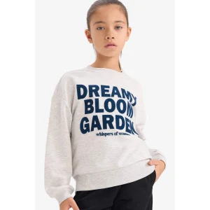 Defacto G3801A8GR85 Gri Kız Çocuk Relax Fit Bisiklet Yaka Baskılı Sweatshirt