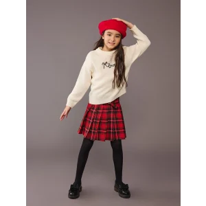 LCW Kids Kırmızı Ekose Pileli Kız Çocuk Etek