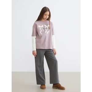 LCW Kids Gri Beli Lastikli Çizgili Kız Çocuk Pantolon