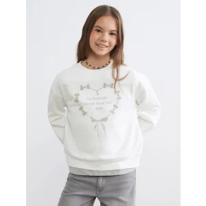 LCW Kids Ekru Bisiklet Yaka Kız Çocuk Sweatshirt