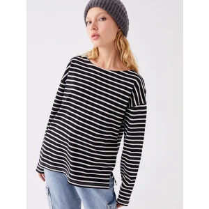 LCW Vision Siyah Bisiklet Yaka Çizgili Uzun Kollu Kadın Tişört