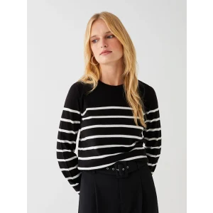 LCWAIKIKI Basic Siyah Bisiklet Yaka Çizgili Uzun Kollu Kadın Triko Kazak