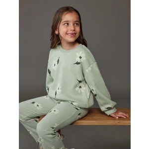 LCW Kids Yeşil Çiçekli Kız Çocuk Sweatshirt ve Tayt Pantolon 2li