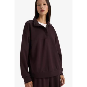 Defacto F0816AXBN340 Kahve Relax Fit Yarım Balıkçı Yaka Fermuarlı Modal Sweatshirt