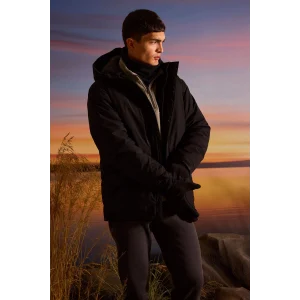 Defacto E9248AXBK27 Siyah Su İtici Regular Fit Kapüşonlu Fermuarlı İç Cepli Cebi Pelüşlü Mont