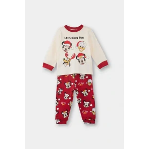 Defacto F4585A5RD79 Kırmızı Erkek Bebek Disney Mickey & Minnie Yılbaşı Temalı Pijama Takımı Uzun Kollu Üst Uzun Alt