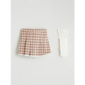 LCW Kids Kahverengi Beli Lastikli Ekose Kız Çocuk Şort Etek ve Külotlu Çorap