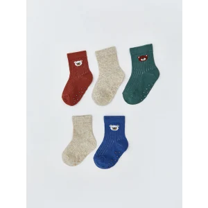 LCW baby Kahverengi Desenli Erkek Bebek Soket Çorap 5li