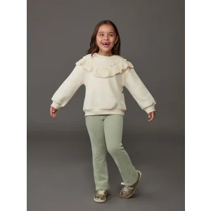 LCW Kids Yeşil Beli Lastikli İspanyol Paça Kadife Kız Çocuk Tayt