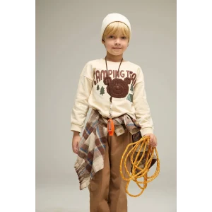 Defacto F7590A5BG286 Bej Erkek Bebek Bisiklet Yaka Ayı Baskılı İçi Yumuşak Tüylü Sweatshirt