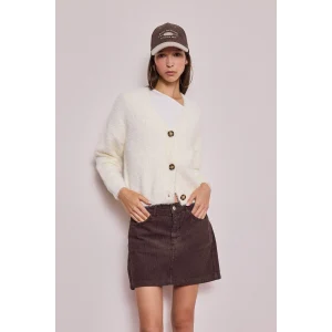 Defacto K7886AZER100 Ekru Oversize Geniş Kalıp V Yaka Triko Hırka