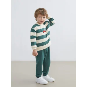 LCW baby Ekru Bisiklet Yaka Çizgili Erkek Bebek Sweatshirt ve Eşofman Alt 2li