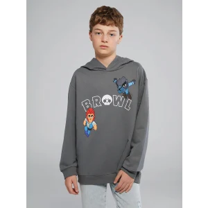 LCW Kids Gri Kapüşonlu Brawl Stars Baskılı Erkek Çocuk Sweatshirt