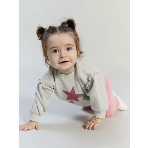 LC WAIKIKI Gri Yıldız Baskılı Kız Bebek Sweatshirt ve Tayt