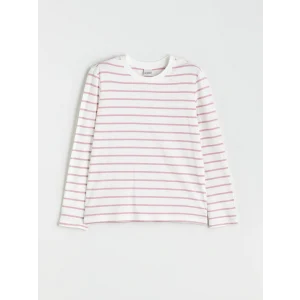 LCW Kids Pembe Bisiklet Yaka Çizgili Kız Çocuk Tişört
