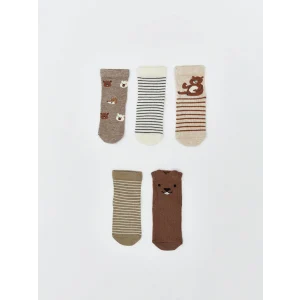 LCW baby Kahverengi Desenli Erkek Bebek Soket Çorap 5li