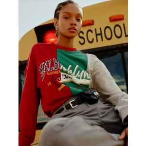 LCW Vision Kırmızı Bisiklet Yaka Renk Bloklu Uzun Kollu Kadın Sweatshirt