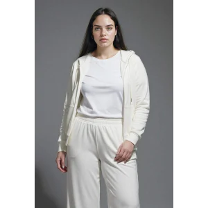 Defacto C1809AXER105 Ekru Relax Fit Kapüşonlu Basic Düz Kalın Fermuarlı Sweatshirt