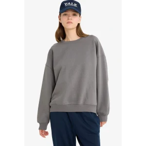 Defacto A4177AXGR449 Gri Coool Oversize Geniş Kalıp Bisiklet Yaka Basic Düz Sweatshirt