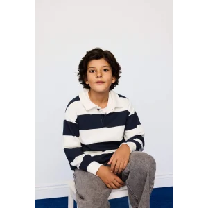 Defacto F5750A8NV135 Lacivert Erkek Çocuk Polo Yaka Çizgili Sweatshirt