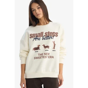 Defacto G3886AXWT47 Beyaz Coool Oversize Geniş Kalıp Bisiklet Yaka Baskılı Sweatshirt