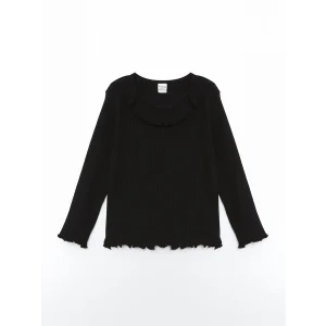 LCW Kids Siyah Bisiklet Yaka Basic Kız Çocuk Tişört