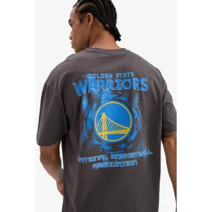 Defacto F1080AXAR212 Antrasit DeFactoFit NBA Golden State Warriors Boxy Fit Bisiklet Yaka Kısa Kollu Tişört