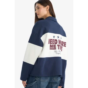 Defacto G3885AXNV241 Lacivert Coool Regular Fit Polo Yaka Sırt Baskılı Sweatshirt