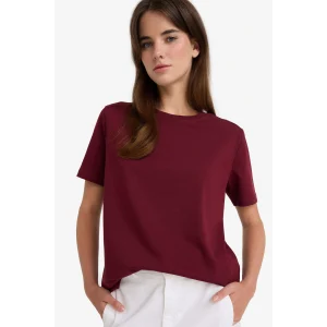 Defacto A9428AXBR115 Bordo Regular Fit Bisiklet Yaka Basic Düz Premium Kısa Kollu Tişört
