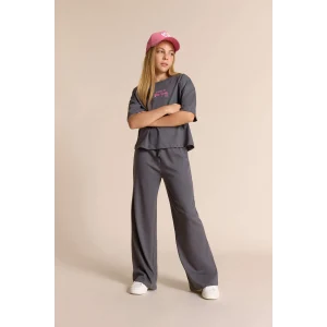 Defacto F5035A8AR58 Antrasit Kız Çocuk 2li Takım Kısa Kollu Baskılı Tişört Beli Lastikli Uzun Alt