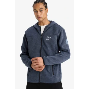 Defacto F3811AXNV123 Lacivert DeFactoFit Standart Fit Kapüşonlu İçi Yumuşak Tüylü Fermuarli Polar Hırka