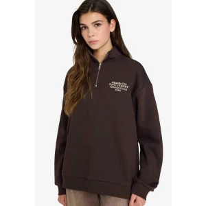 Defacto G3716AXBN338 Kahve Oversize Geniş Kalıp Yarım Fermuarlı Baskılı Sweatshirt