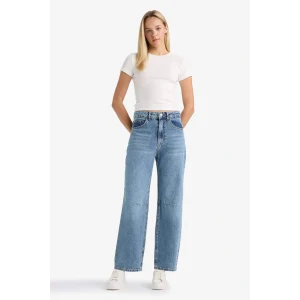 Defacto F6102AXNM28 Mavi Barrel Fit Normal Bel Bilek Boy Jean Yıkamalı Pantolon