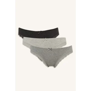 Defacto D8672AXAR163 Antrasit Dantel Detaylı Ribana 3lü Brazilian Külot-Fall in Love