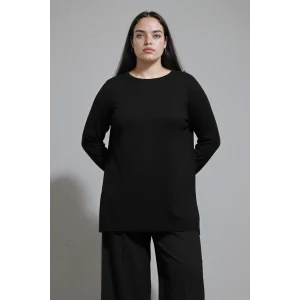 Defacto H3431AZBK27 Siyah Regular Fit Bisiklet Yaka Yırtmaçlı Basic Düz Triko Kazak Tunik