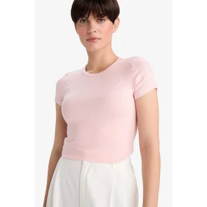 Defacto G2761AXPN638 Pembe Slim Fit Dar Kesim Bisiklet Yaka Kısa Kollu Tişört