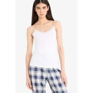 Defacto Y5360AZWT34 Beyaz Dantel Detaylı İnce Askılı Pamuklu İç Atlet-Fall in Love