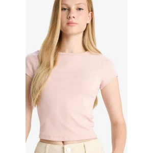 Defacto E0288AXBR476 Bordo Coool Fitted Bisiklet Yaka Ribana Kısa Kollu Tişört