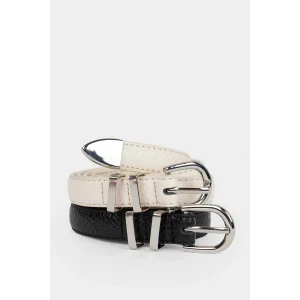 Defacto F3361AXBK27 Siyah Kadın Oval Toka Suni Deri 2li Günlük Kemer