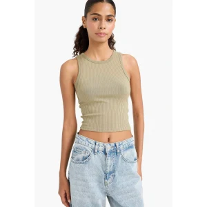 Defacto A8859AXKH459 Haki Slim Fit Dar Kesim Halter Yaka Fitilli Kaşkorse Atlet