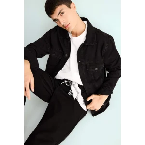 Defacto F4738AXNM40 Siyah Regular Fit Düğmeli Cepli Denim Ceket