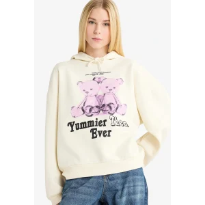 Defacto G3884AXER103 Ekru Coool Oversize Geniş Kalıp Kapüşonlu Baskılı KSweatshirt